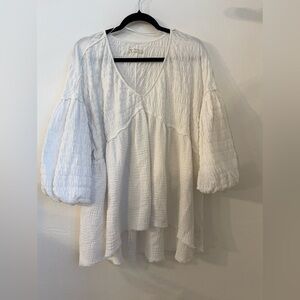 We The Free (Free People)- White Gauze Boho Blouse- L